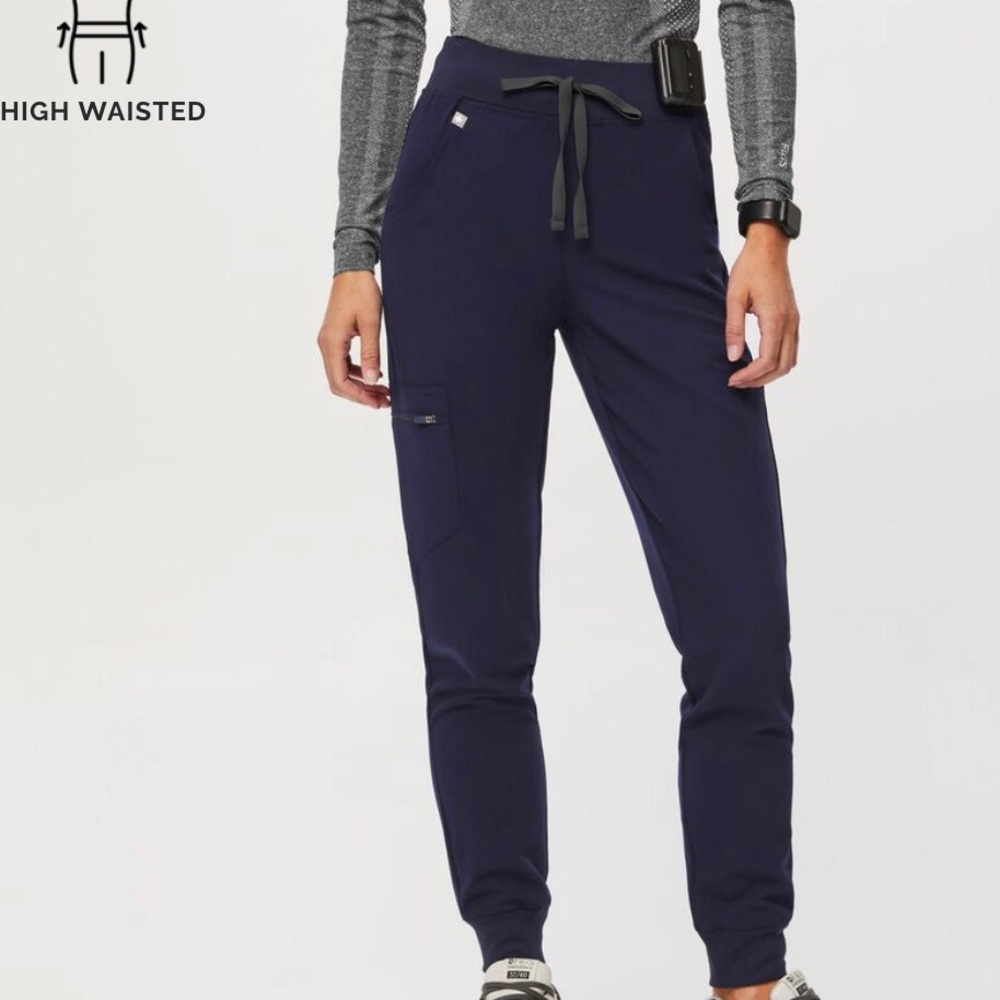 Figs Navy Zamora High Waisted Jogger Scrub Pants - Small